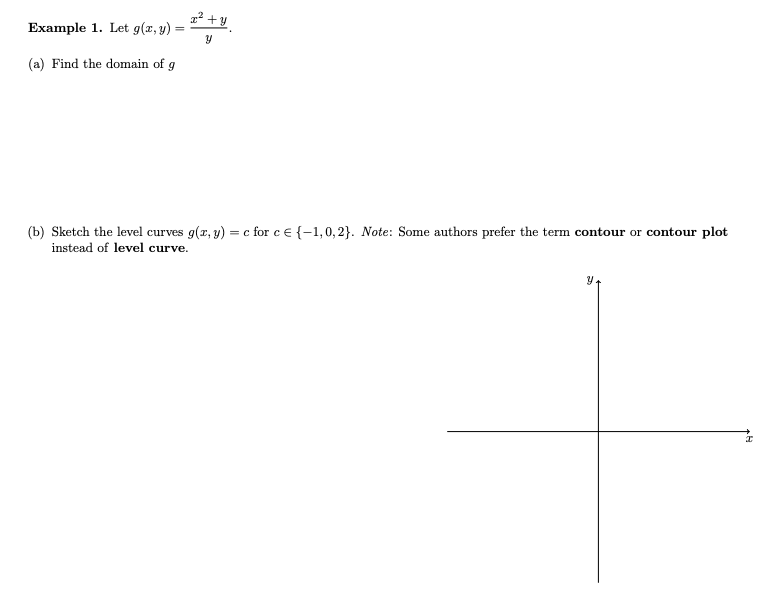 Solved Example 1. Let g(x,y)=yx2+y. (a) Find the domain of g | Chegg.com