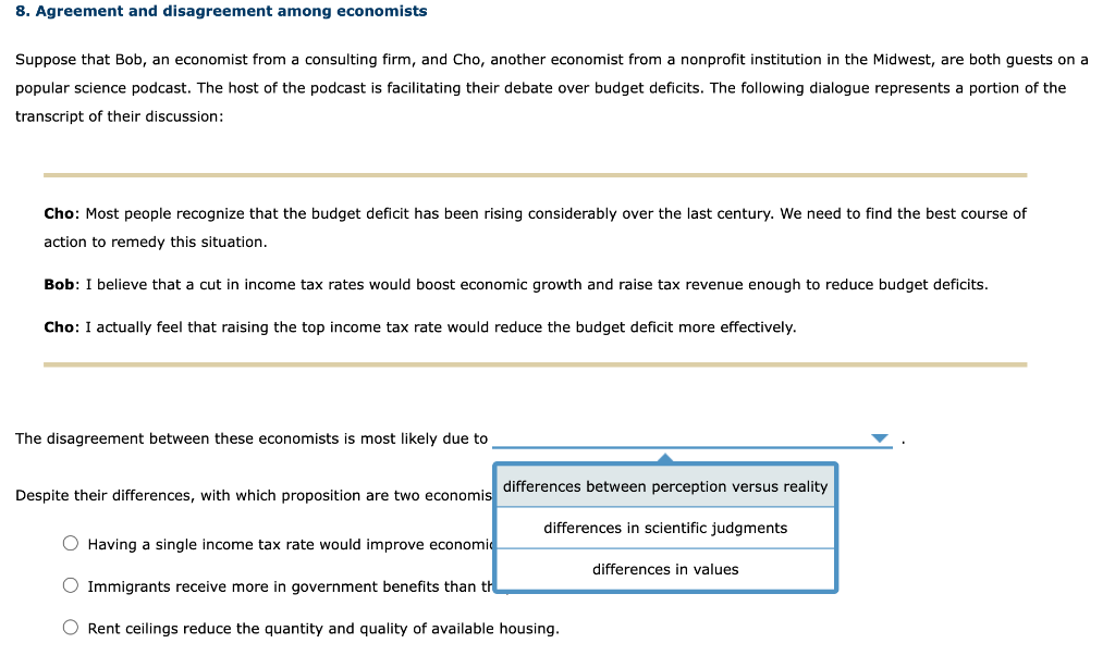 Solved 8. Agreement and disagreement among economists | Chegg.com