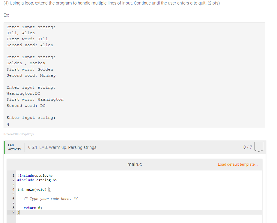 Solved 9.5 LAB: Warm up: Parsing strings (1) Prompt the user | Chegg.com