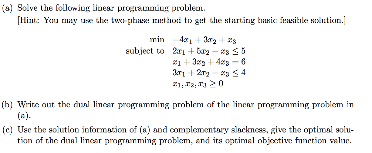Solved (a) Solve the following linear programming problem. | Chegg.com