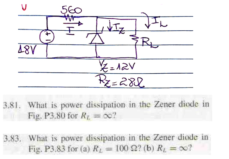 Solved 3.81. ﻿What is power dissipation in the Zener diode