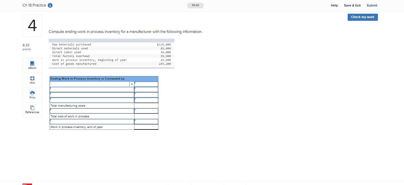 Solved Compute ending work in process inventory for a | Chegg.com