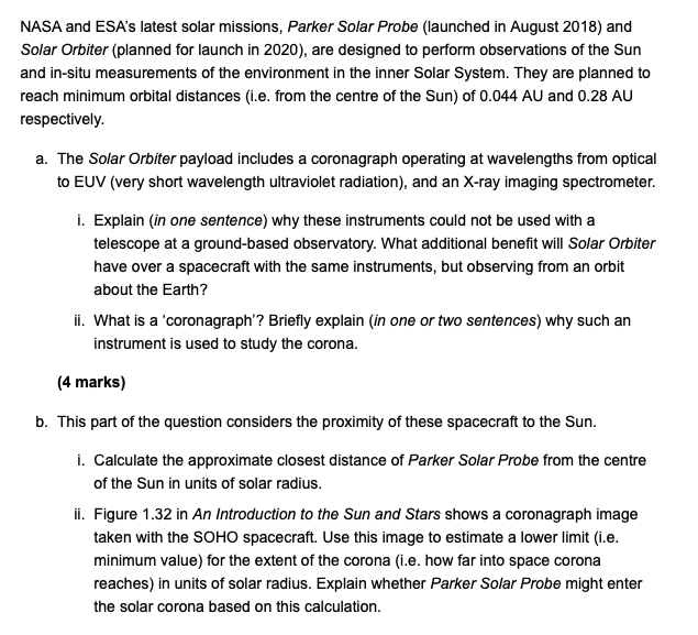 Solved Nasa And Esas Latest Solar Missions Parker Solar