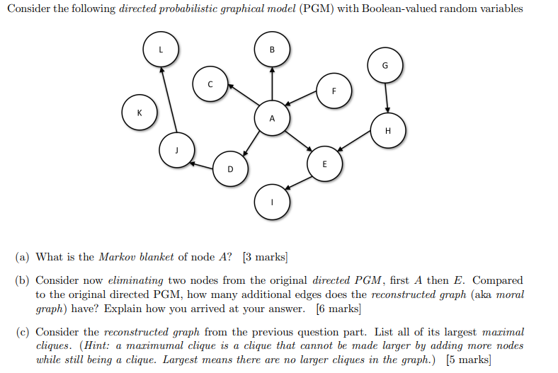 3(a) ﻿What is the Markov blanket of node A ? [3