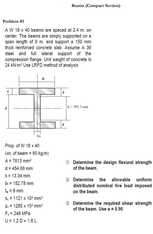 Solved Beams (Compact Section) Problem #1 A W 18 x 40 beams