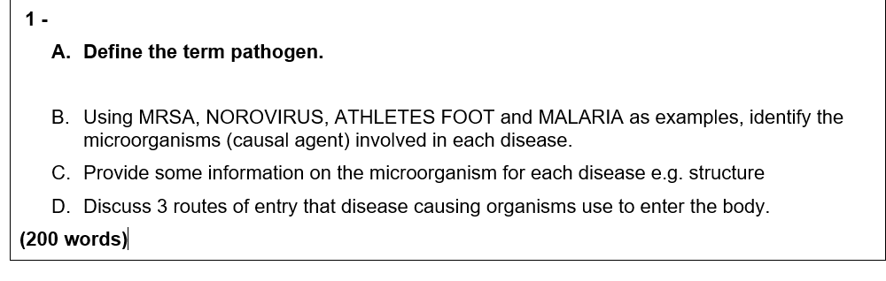 Solved 1- A. Define The Term Pathogen. B. Using MRSA, | Chegg.com