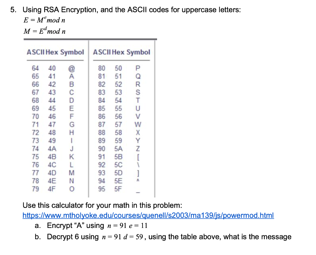 20. Using RSA Encryption, and the ASCII codes for   Chegg.com