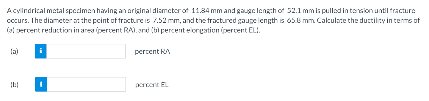 Solved A cylindrical metal specimen having an original | Chegg.com