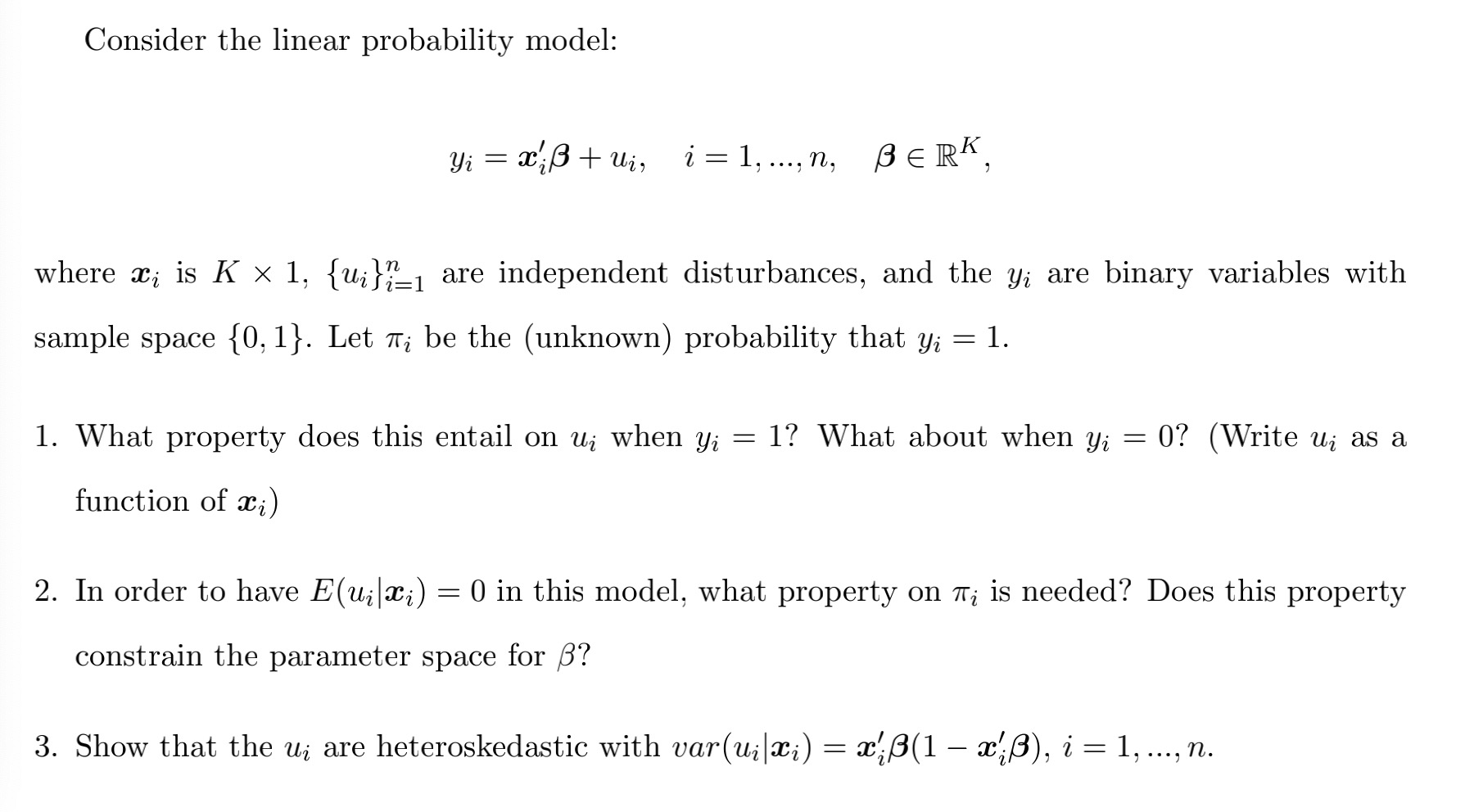 Solved Consider The Linear Probability Model: | Chegg.com