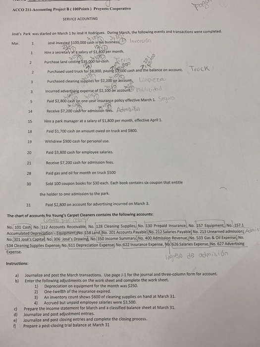 Solved ACCO 211-Accounting Project B (100Points) Proyecto | Chegg.com