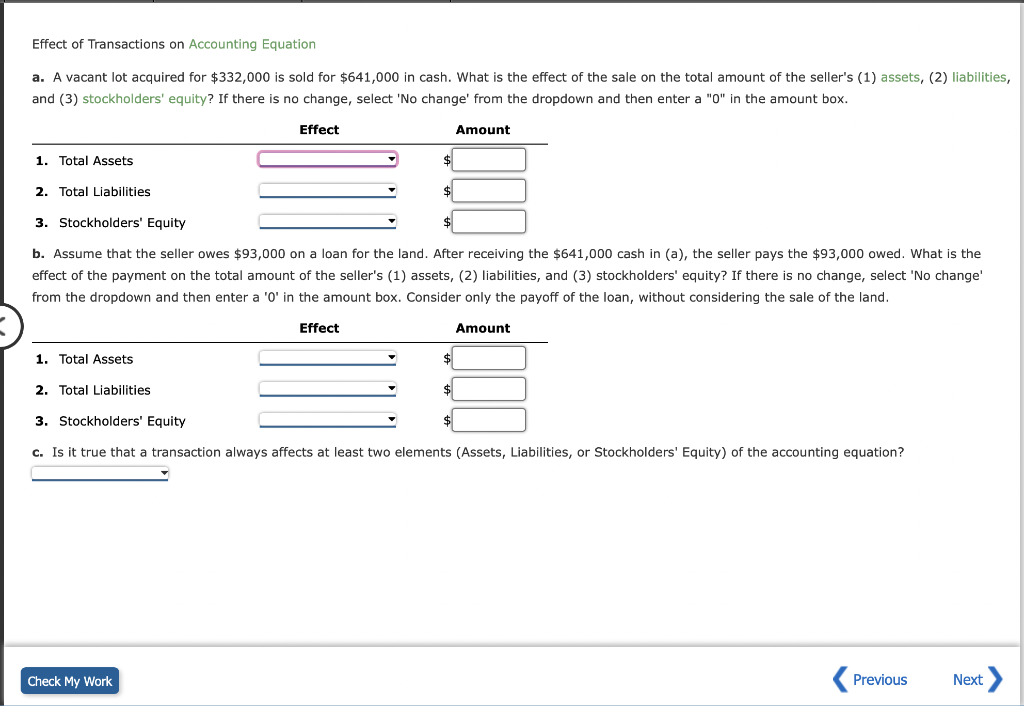 Solved Effect of Transactions on Accounting Equation a. A | Chegg.com