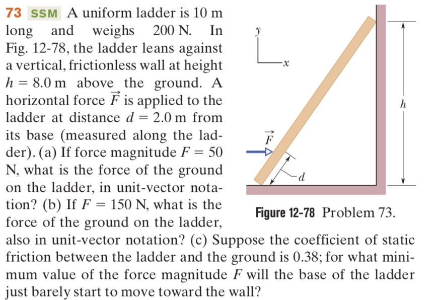 Solved 73 Ssm A Uniform Ladder Is 10 M Long And Weighs 20 Chegg Com