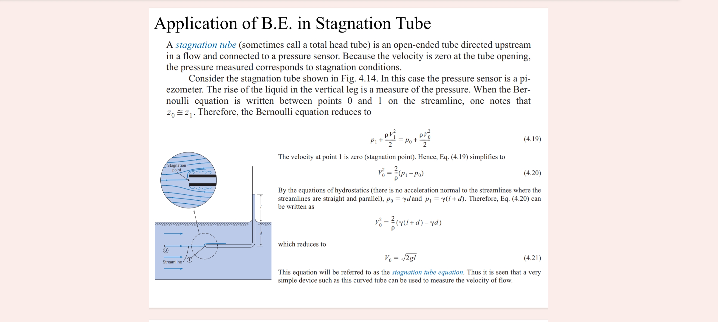 Solved Application of B.E. in Stagnation Tube A stagnation | Chegg.com