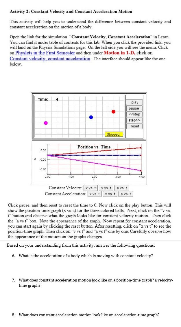 Solved Activity 2 Constant Velocity and Constant