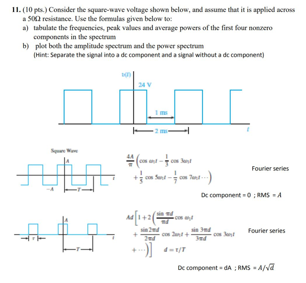 Solved 11. (10 Pts.) Consider The Squarewave Voltage Shown 