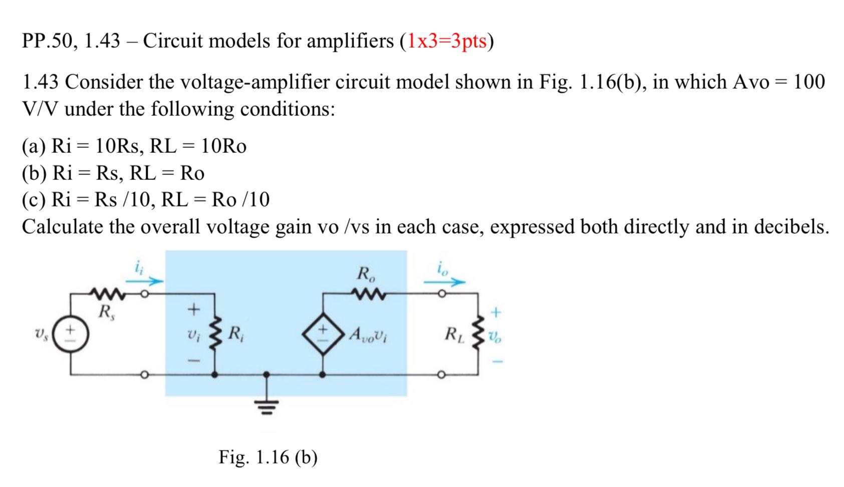 Solved PP.50, 1.43 - Circuit models for amplifiers ( | Chegg.com