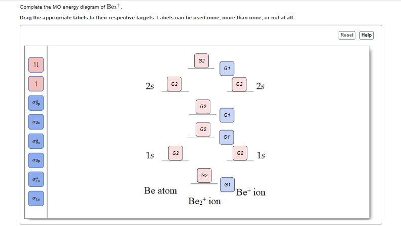 Solved Complete the MO energy diagram of Be2+. Drag the | Chegg.com