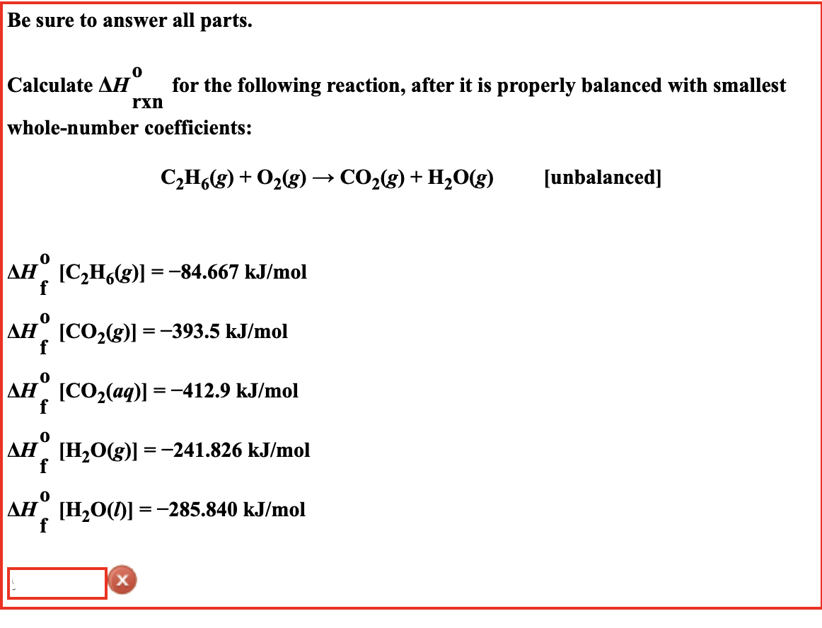 Solved Be sure to answer all parts. Calculate AH° for the | Chegg.com