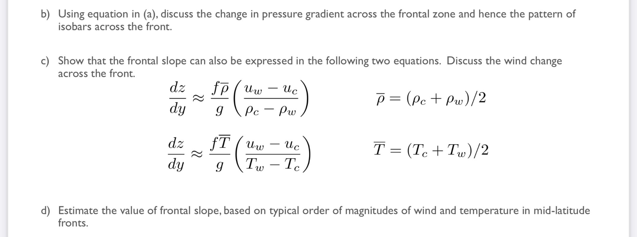 Solved a) Consider a frontal boundary represents a | Chegg.com