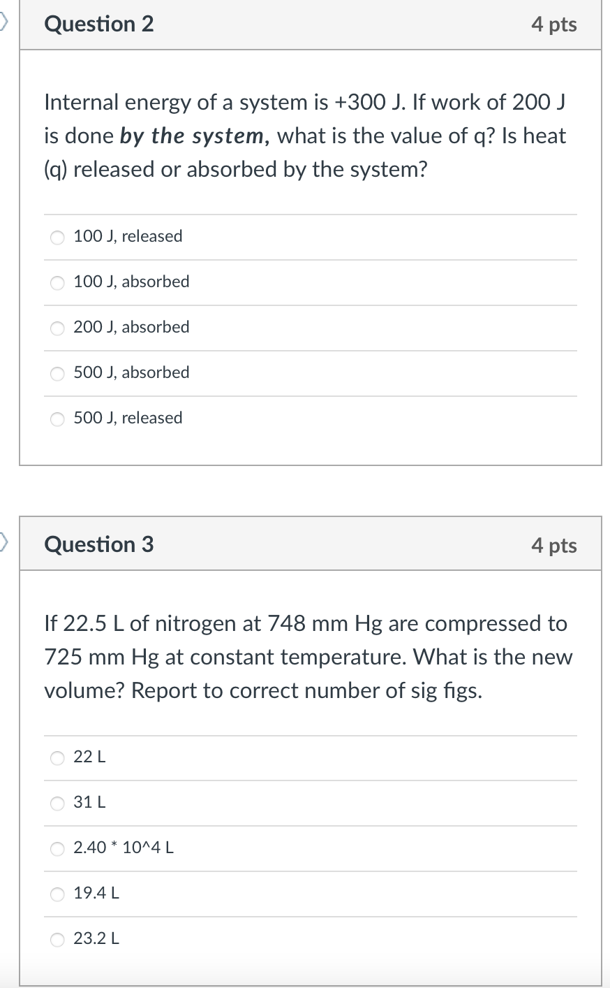 Solved Question 2 4 Pts Internal Energy Of A System Is 3 Chegg Com