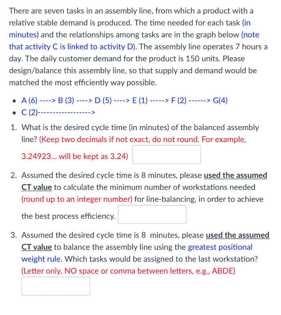 Solved There are seven tasks in an assembly line, from which | Chegg.com