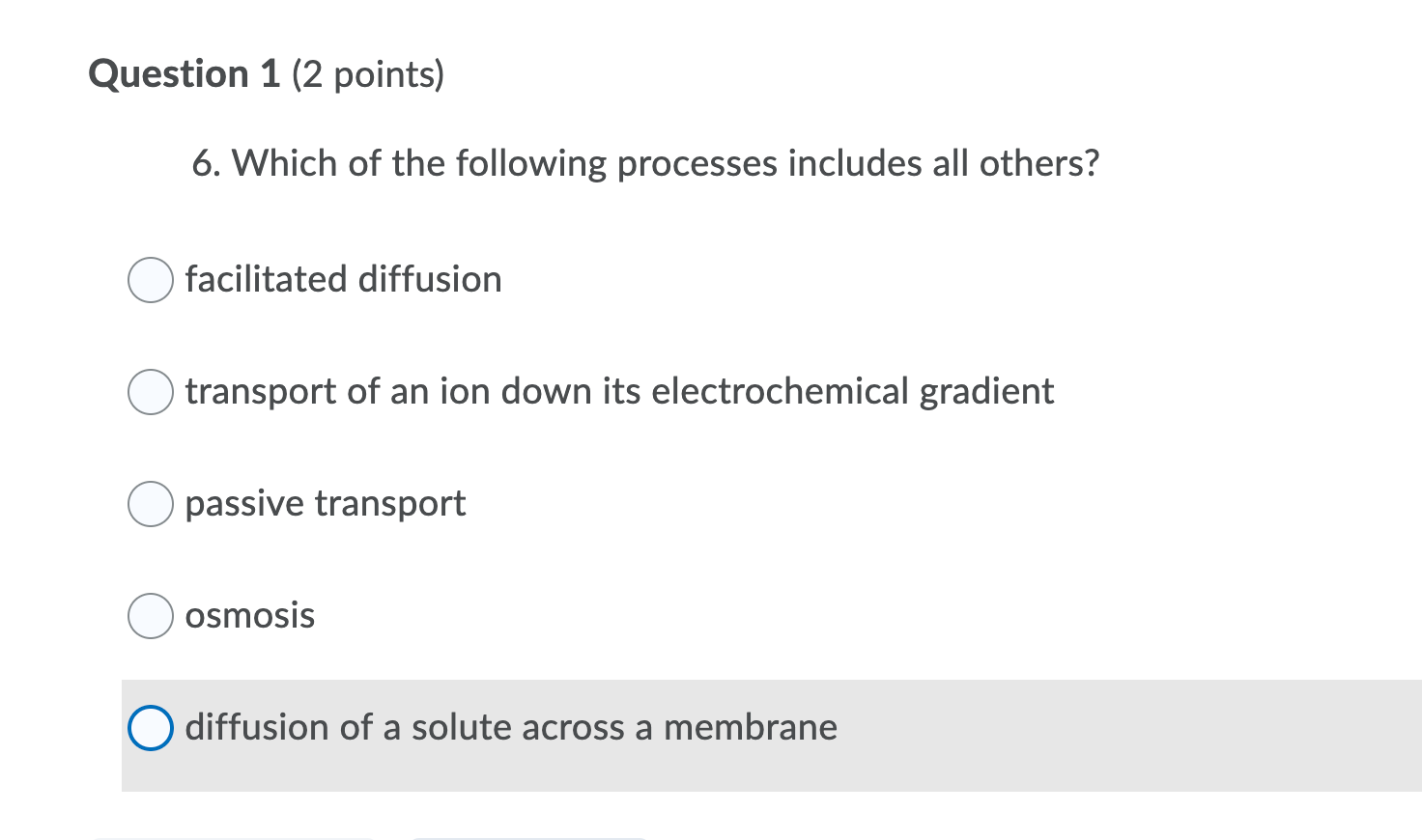 Solved Question 1 (2 points) 6. Which of the following | Chegg.com