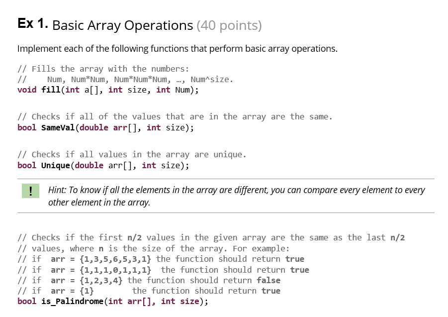 Solved Ex 1. Basic Array Operations (40 points) Implement | Chegg.com