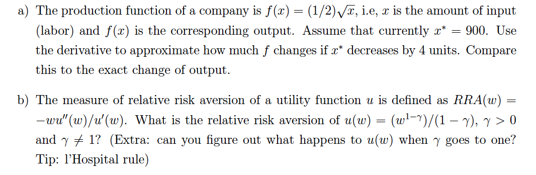 Solved a) The production function of a company is | Chegg.com