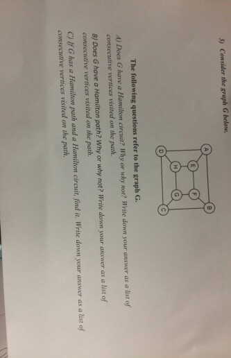 Solved 3) Consider the graph G below. The following | Chegg.com