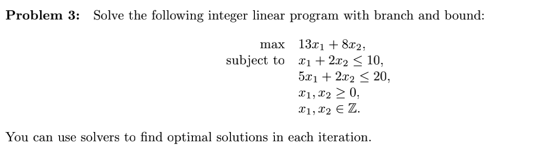 Solved Problem 3: Solve the following integer linear program | Chegg.com