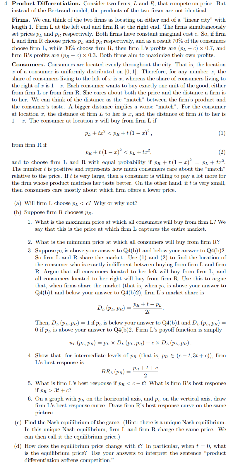 Solved 4 Product Differentiation Consider Two Firms L Chegg Com