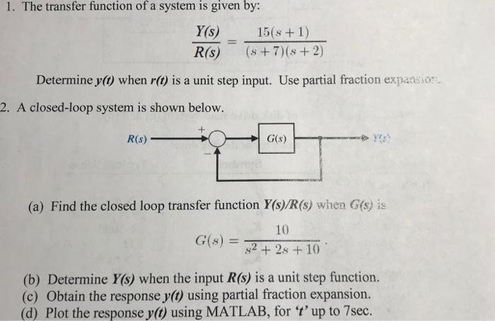 Solved 1. The transfer function of a system is given by: | Chegg.com