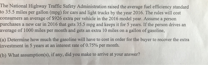 Solved The National Highway Traffic Safety Administration | Chegg.com