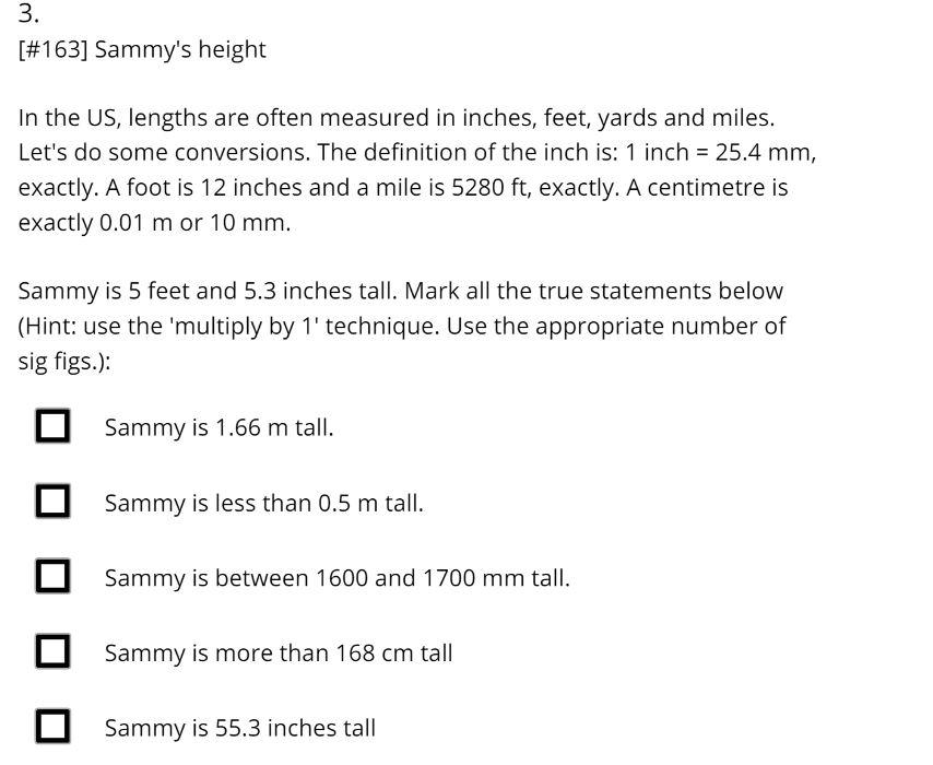 Solved 3. 163 Sammy s height In the US lengths are often