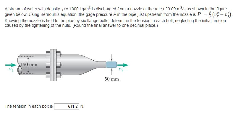 Solved A stream of water with density p 1000 kg/m3 is 