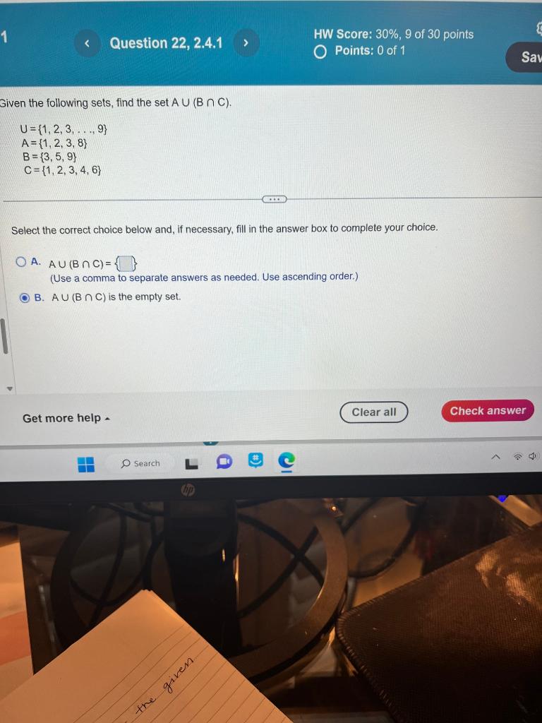 Solved Given The Following Sets, Find The Set A∪(B∩C). | Chegg.com