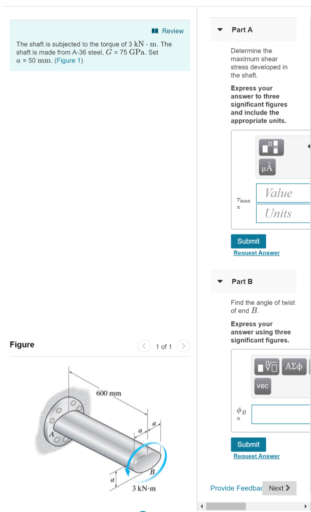 Solved Review Part A The shaft is subjected to the torque of | Chegg.com