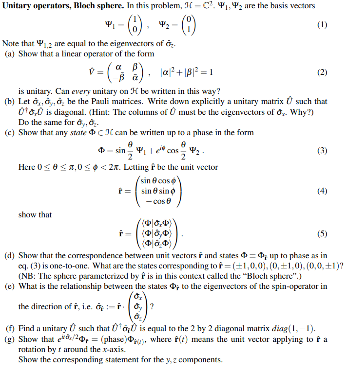 Solved Unitary operators, Bloch sphere. In this problem, | Chegg.com