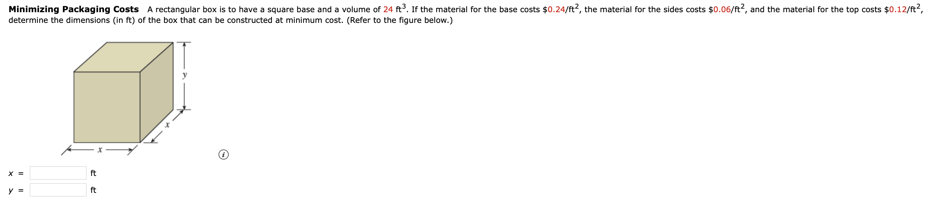 Solved Minimizing Packaging Costs A rectangular box is to | Chegg.com