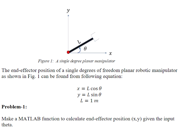 Solved Figure 1: A single degree planar manipulator The | Chegg.com