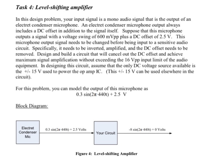 Solved Task 4: Level-shifting amplifier In this design | Chegg.com