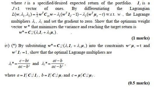 Part 1. Theory Of Markowitz Mean-variance Portfolio | Chegg.com