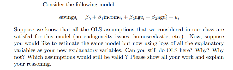 Solved Consider The Following Model Savings; = Bo + B | Chegg.com