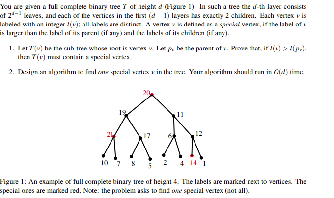 Solved You are given a full complete binary tree T of height | Chegg.com