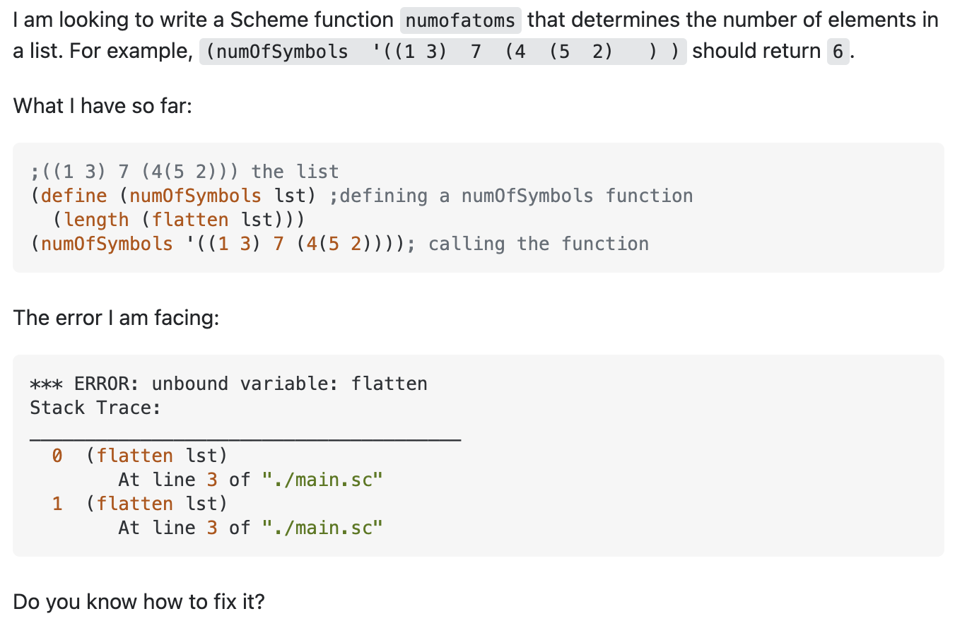 Solved I am looking to write a Scheme function numofatoms | Chegg.com