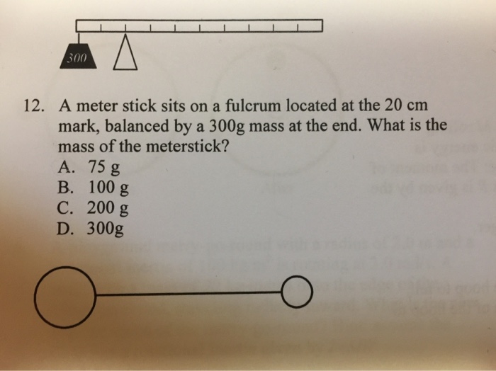 Solved a meter stick sits on a fulcrum located at the 20 cm | Chegg.com