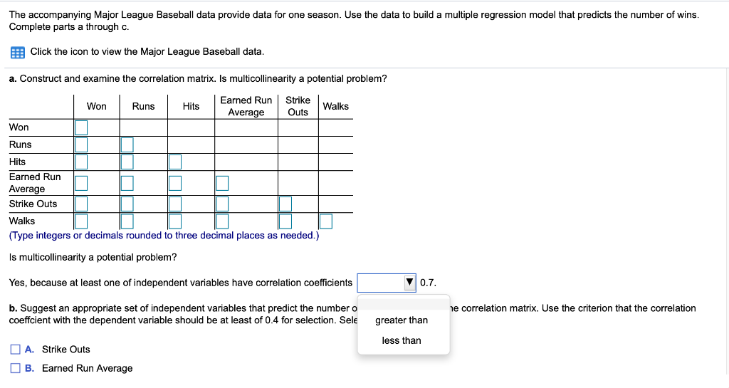 Solved The accompanying Major League Baseball data provide | Chegg.com