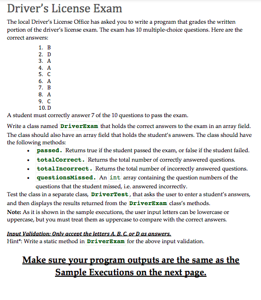 Solved Driver's License Exam The local Driver's License | Chegg.com
