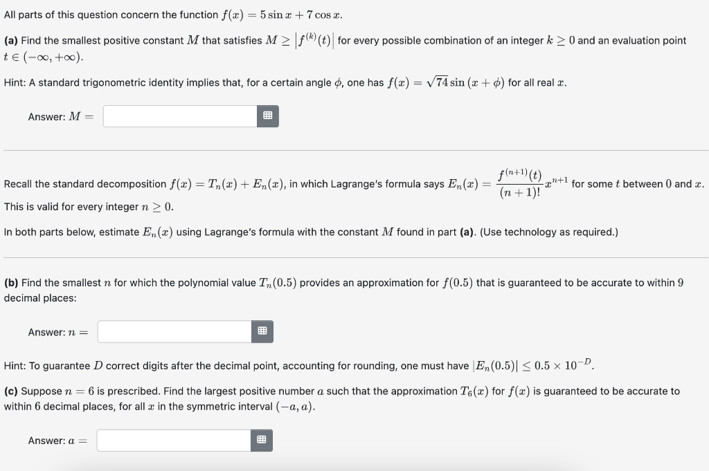 Solved All parts of this question concern the function | Chegg.com