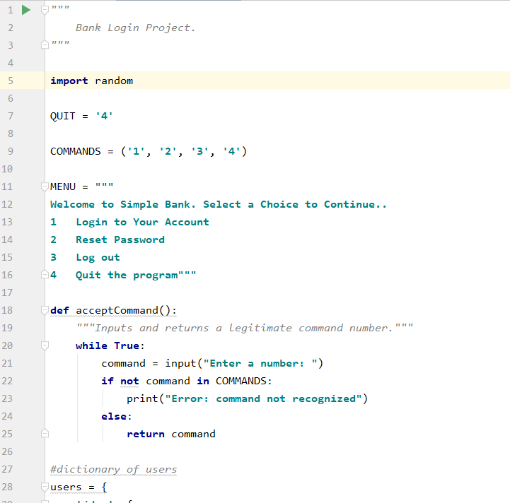 Bank Login Project Import Random Quit 4 Comma Chegg Com